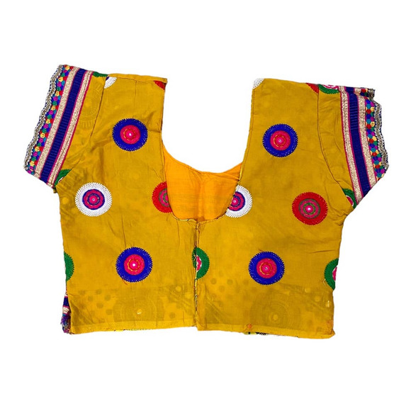 Women's Yellow & Pink Circle Design Indian Chanya Choli (M/L) - Picture 4 of 15